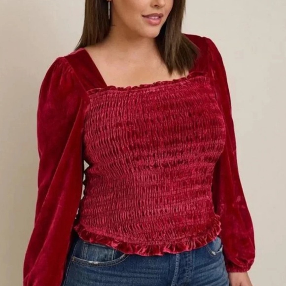 torrid Tops - Torrid Red Velvet Smocked Top
